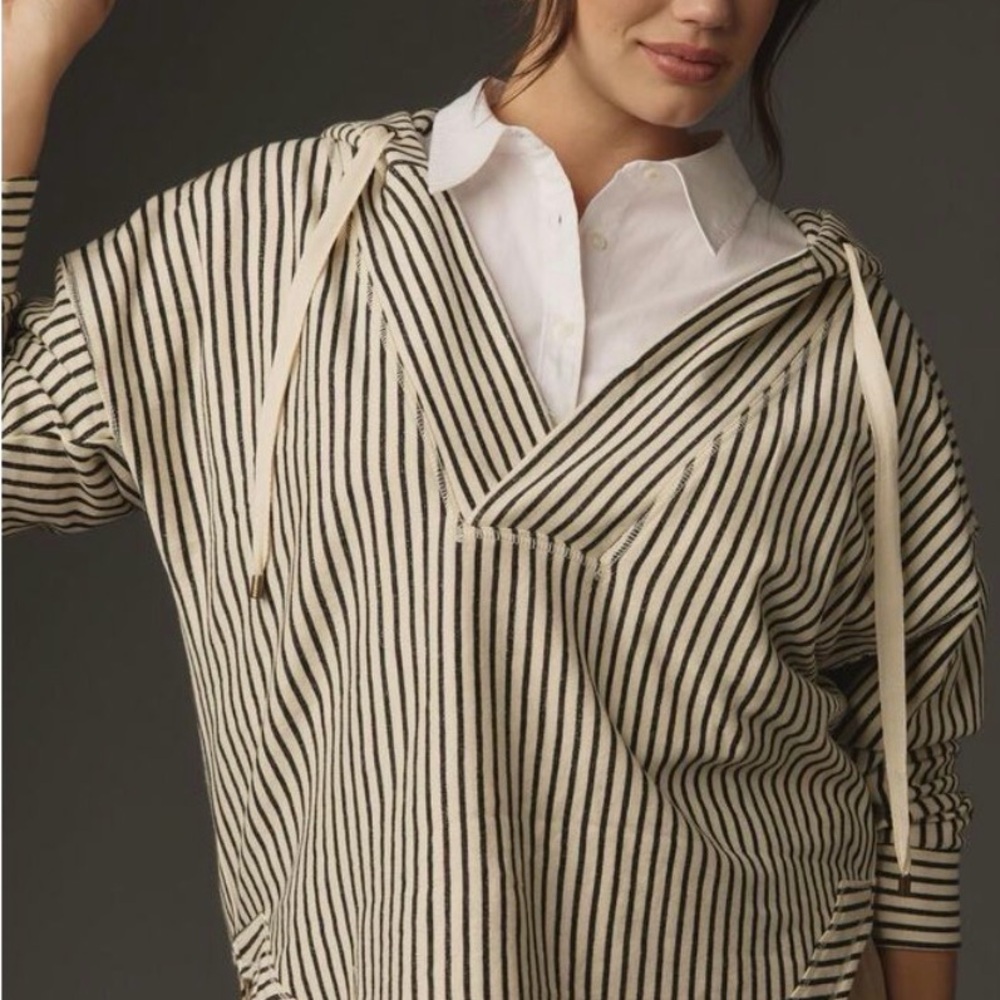 Anthropologie‎ Sweatshirt Women Pilcro Wharfside Hoodie Green Stripe Pullover